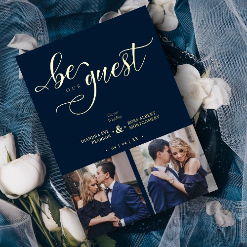 Charming Romantic Whimsy Script Navy Blue Foil Invitation