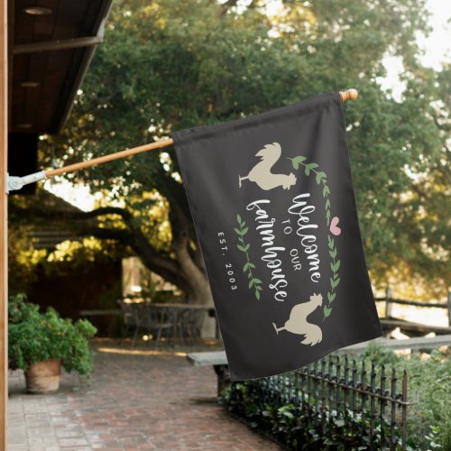 Charming Roosters Welcome To Our Farmhouse Year House Flag