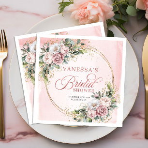 Charming rose gold dusty pink floral bridal shower paper dinner napkins