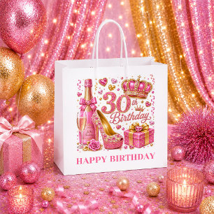 Charming Rose Gold Glitter 30th Birthday Gift Bag