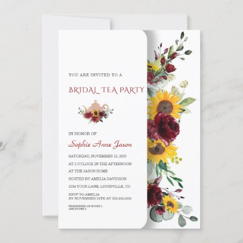 Charming Royal Burgundy Sunflower Bridal Tea Party Invitation