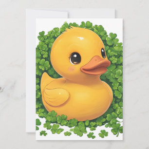 Charming Rubber Duck with Clovers Invitation