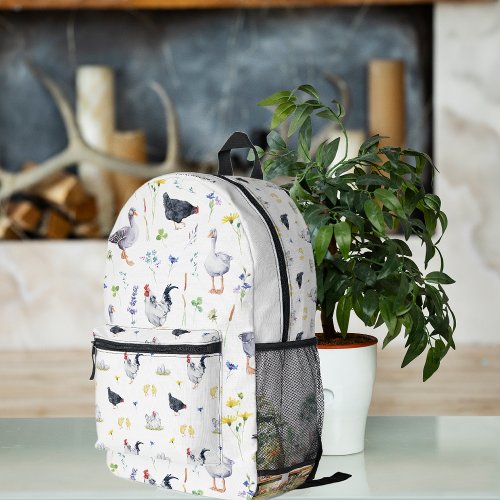 Charming Rustic Farmhouse Chickens  Monogram Printed Backpack