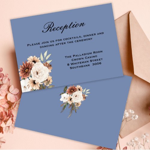Charming Rustic Flowers Dusty Blue Reception Enclosure Card