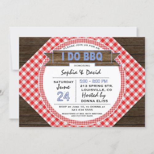 Charming Rustic Gingham I DO BBQ Couples Shower Invitation