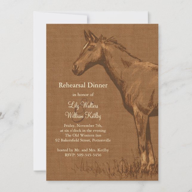 Charming Rustic Horse Rehearsal Dinner Invite (Front)