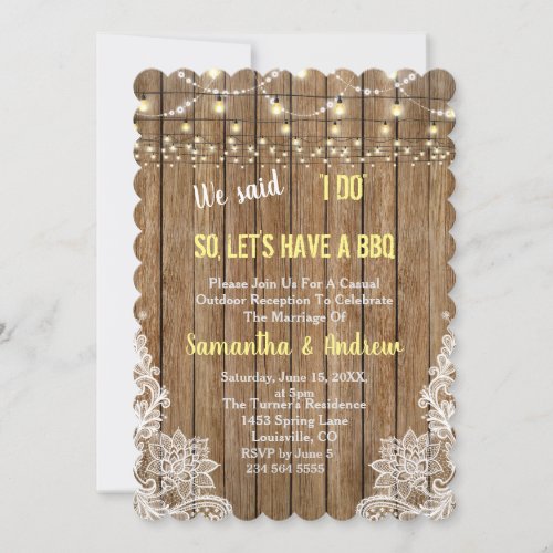 Charming Rustic Lace String Lights I DO BBQ Invite