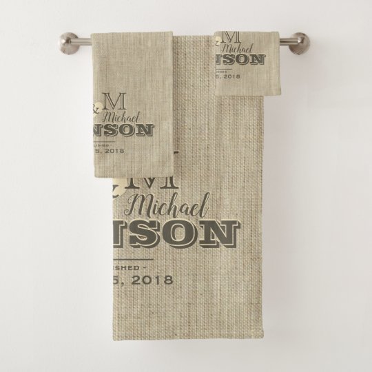 Charming Rustic Linen Look Monogram Bath Towel Set
