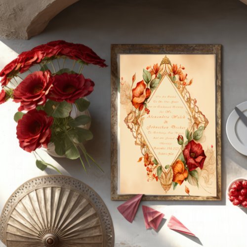 Charming Rustic Rose Floral Spanish Style Wedding  Invitation