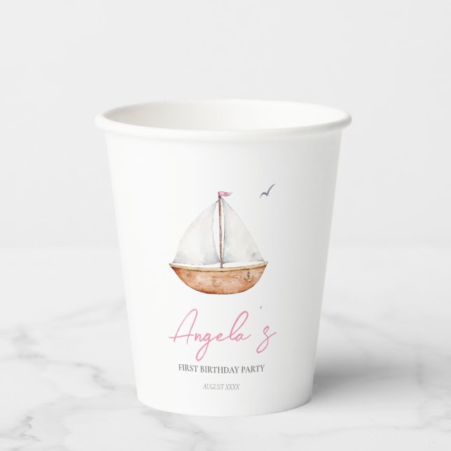 Charming Rustic Sailboat Birthday  Paper Cups (Front)