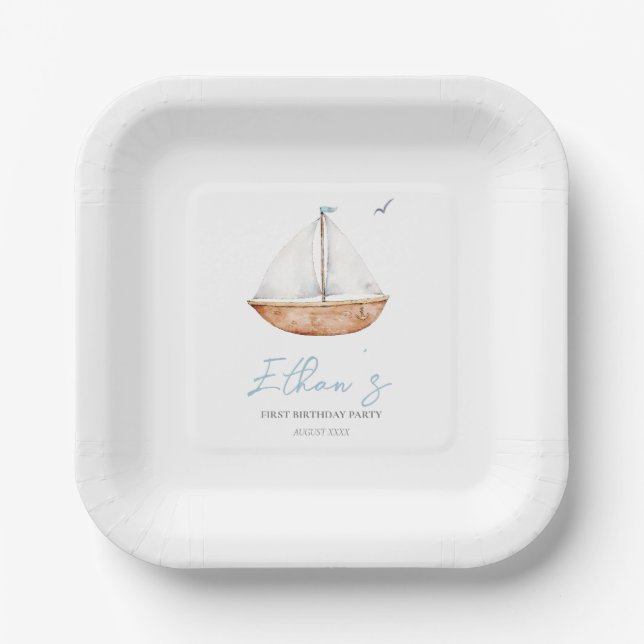 Charming Rustic Sailboat Birthday  Paper Plates (Front)