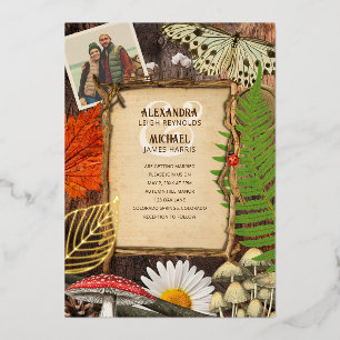 Charming Rustic Woodland Nature Inspired Foil Invi Invitation