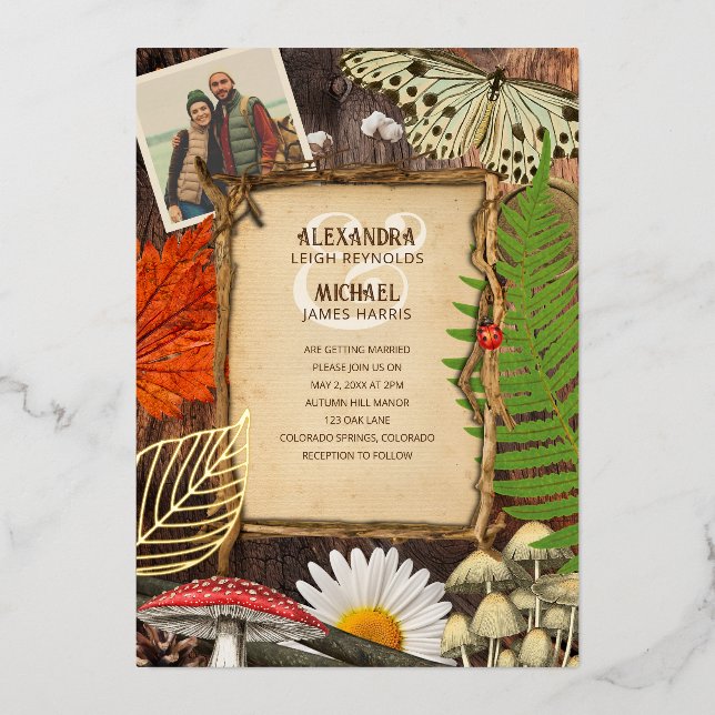 Charming Rustic Woodland Nature Inspired Foil Invi Invitation (Front)
