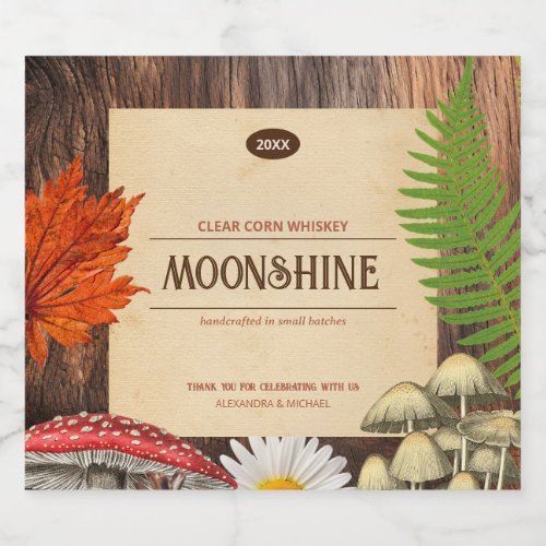 Charming Rustic Woodland Nature Inspired Moonshine Liquor Bottle Label