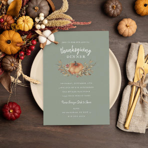Charming Sage Autumn Pumpkin Thanksgiving Dinner Invitation