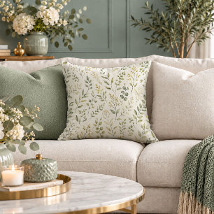 Charming Sage Green Cottagecore Daisy Pillow