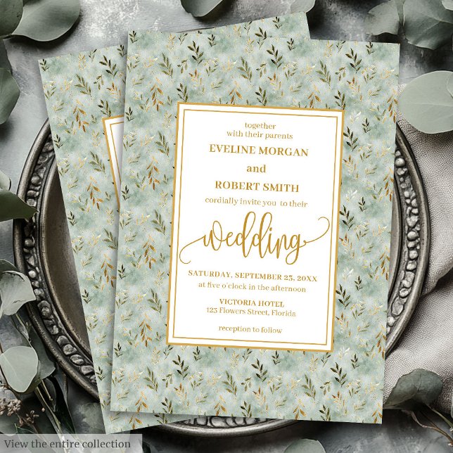 Charming Sage Green Gold Eucalyptus Wedding Invite (Charming Sage Green Gold Eucalyptus Wedding Invitation)