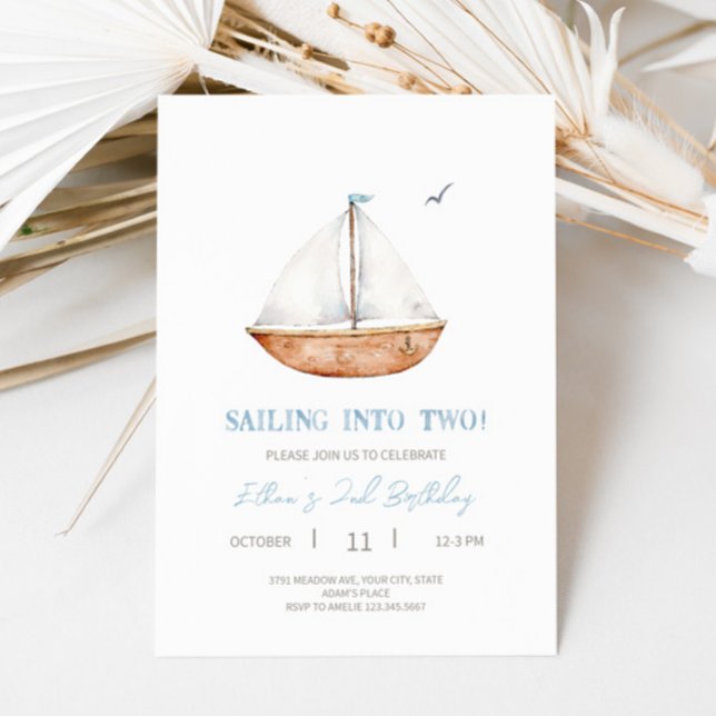 Charming Sailboat 2nd Birthday Party Invitation (Creator Uploaded)