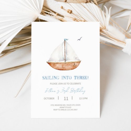 Charming Sailboat 3rd Birthday Party Invitation