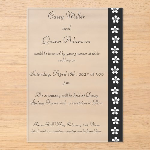 Charming Sakura in Black Acrylic Wedding Invitations