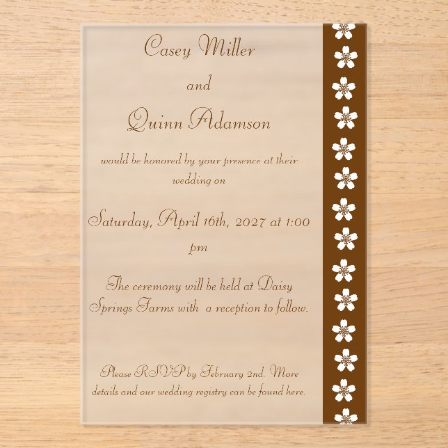 Charming Sakura in Chocolate Acrylic Wedding  Invitations (Front)