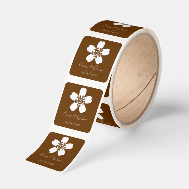 Charming Sakura in Chocolate Wedding Square Sticker (Roll)