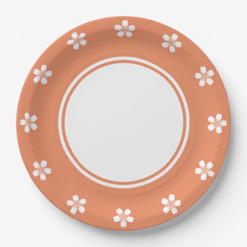 Charming Sakura in Coral Paper Plate