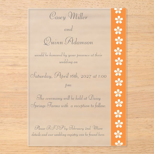 Charming Sakura in Orange Acrylic Wedding  Invitations (Front)