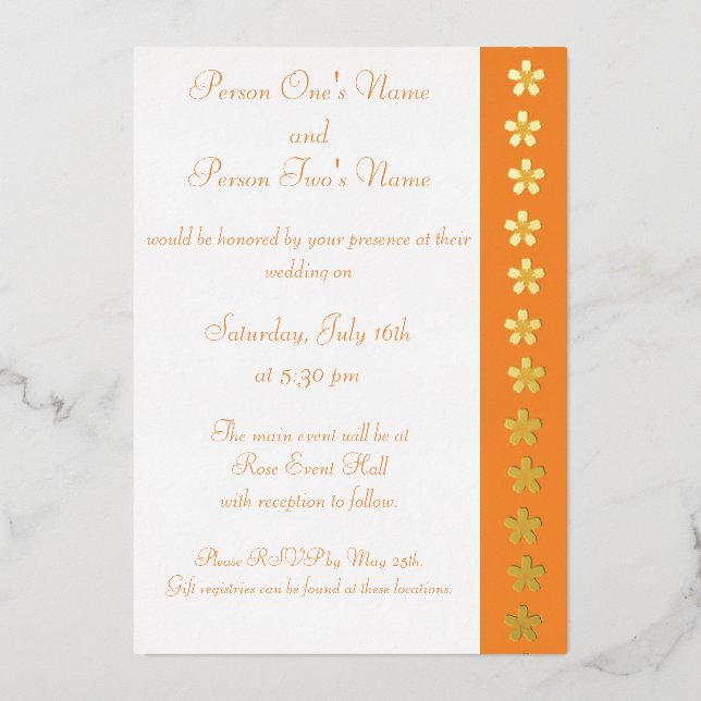Charming Sakura in Orange Foil Invitation (Front)