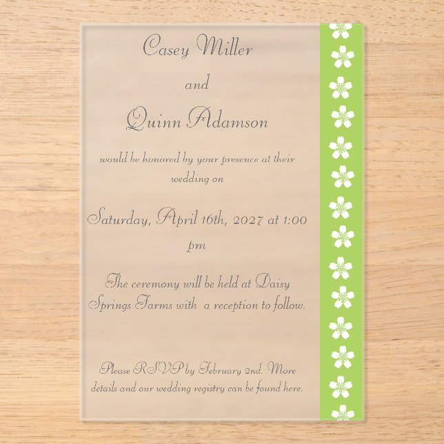 Charming Sakura in Peridot Acrylic Wedding  Invitations (Front)