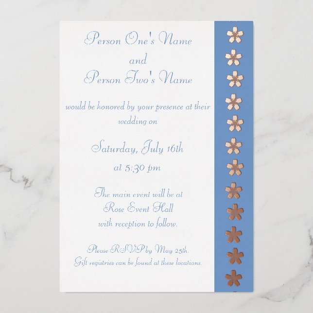 Charming Sakura in Periwinkle Foil Invitation (Front)