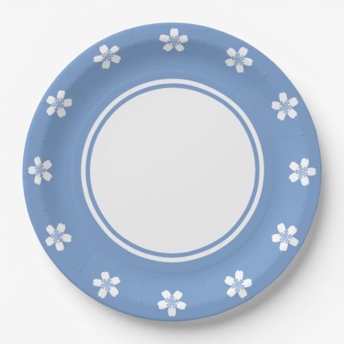 Charming Sakura in Periwinkle Paper Plate