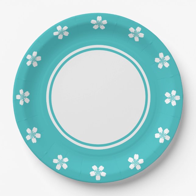 Charming Sakura in Turquoise Paper Plate (Front)