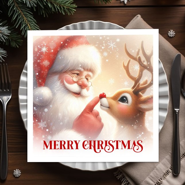 Charming Santa and Rudolph Christmas Napkins Dinne (Charming Santa and Rudolph Christmas Napkins Dinner Tableware

)