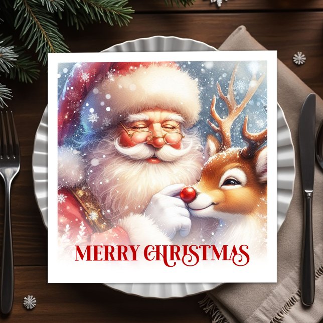 Charming Santa and Rudolph Christmas Party Dinner  Napkins (Charming Santa and Rudolph Christmas Party Dinner Napkins

)