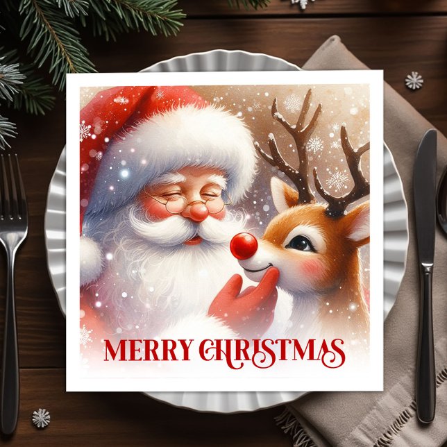 Charming Santa Claus Rudolph Holiday Party Dinner  Napkins (Charming Santa Claus Rudolph Holiday Party Dinner Napkins

)