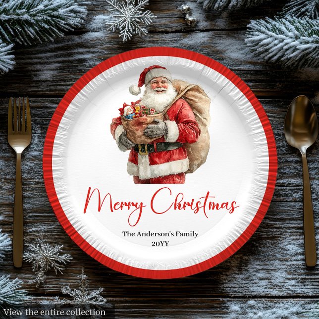 Charming Santa Claus Stylish Watercolor Dinner  Paper Plates (Charming Santa Claus Stylish Watercolor Dinner Plate)