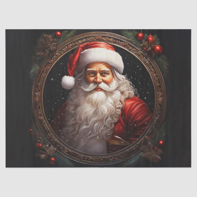 Charming Santa in Antique Frame Decoupage Craft Pa Tissue Paper (Front)