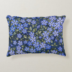 Charming Scattered Periwinkle Flowers Deep Blue Accent Pillow