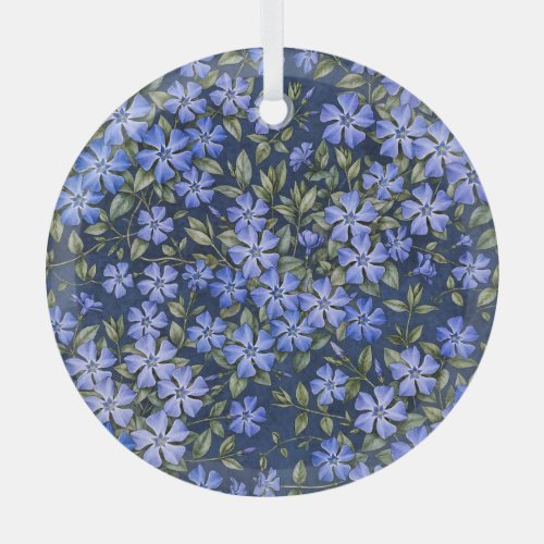 Charming Scattered Periwinkle Flowers Deep Blue Glass Ornament