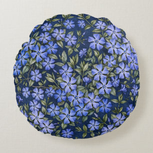 Charming Scattered Periwinkle Flowers Deep Blue Round Pillow