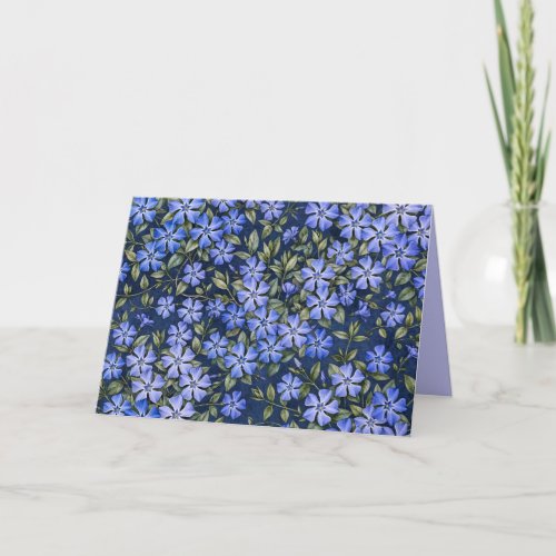 Charming Scattered Periwinkle Flowers Deep Blue Thank You Card