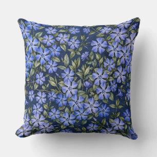 Charming Scattered Periwinkle Flowers Deep Blue Throw Pillow