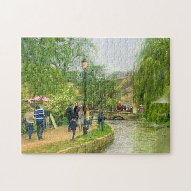 Charming Scenic River Walk Small Village Jigsaw Puzzle (Horizontal)