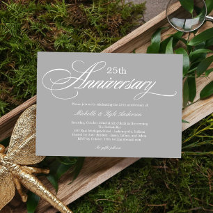 Charming Script Anniversary Invitation - Silver