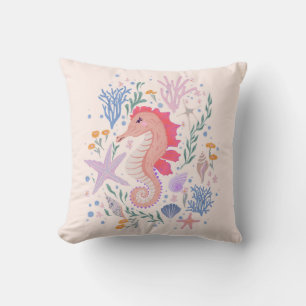 Charming Seahorse and Coral Reef Throw Pillow