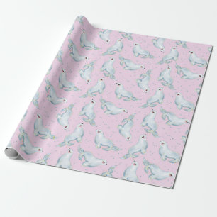Charming Seal Ocean Animals in Pastel Pink Wrapping Paper