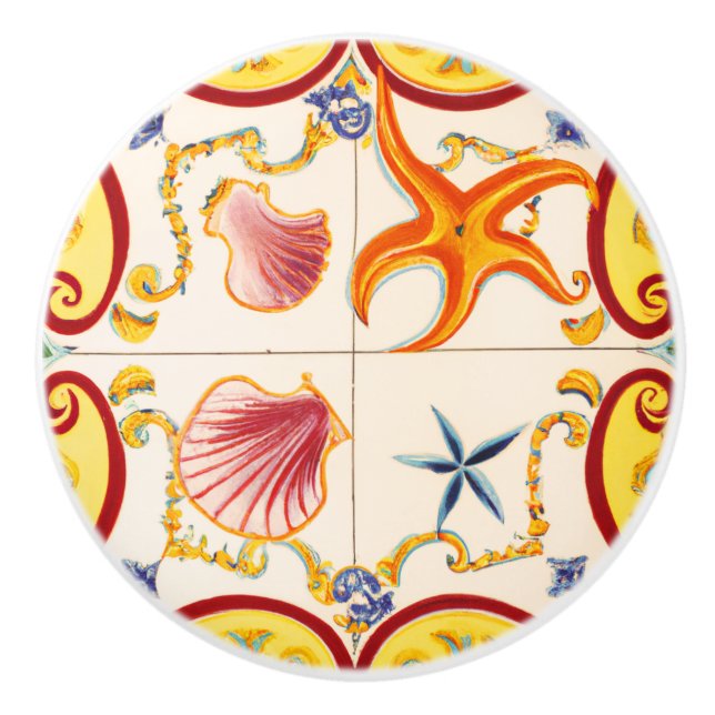 Charming Seashells and Starfish Ceramic Knob (Front)
