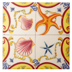 Charming Seashells and Starfish Ceramic Tile