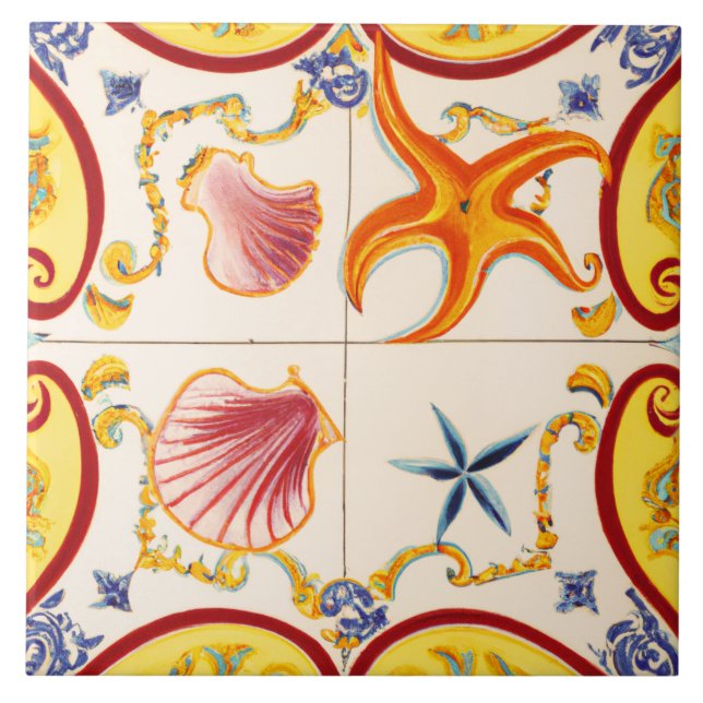 Charming Seashells and Starfish Ceramic Tile (Front)